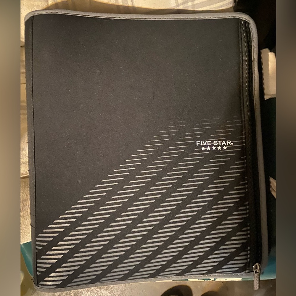 Five Star Black and Gray Striped Binder that Zips